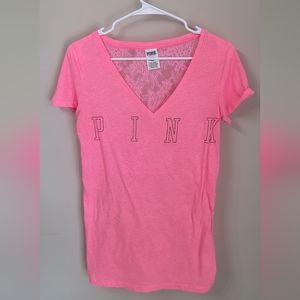 PINK LACE BACK T-SHIRT